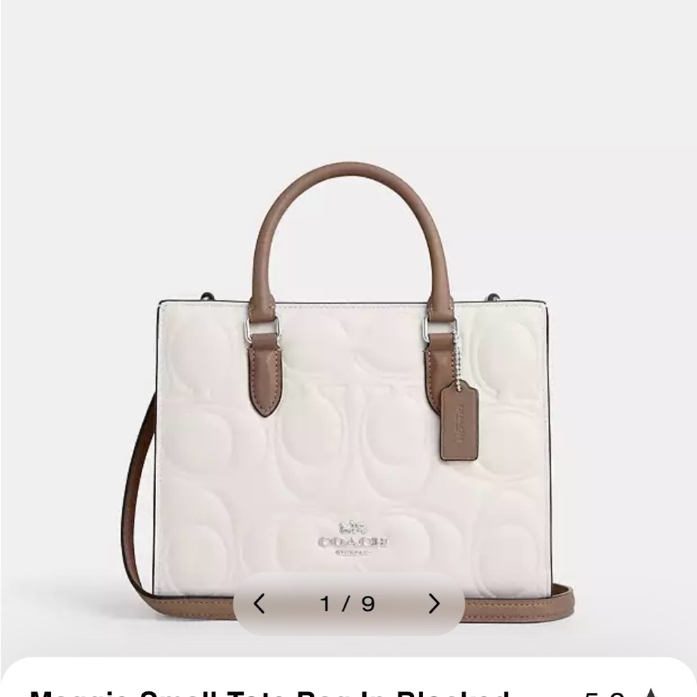 Coach Maggie Small Tote - embossed Chalk/brown leather, silver hardware & straps